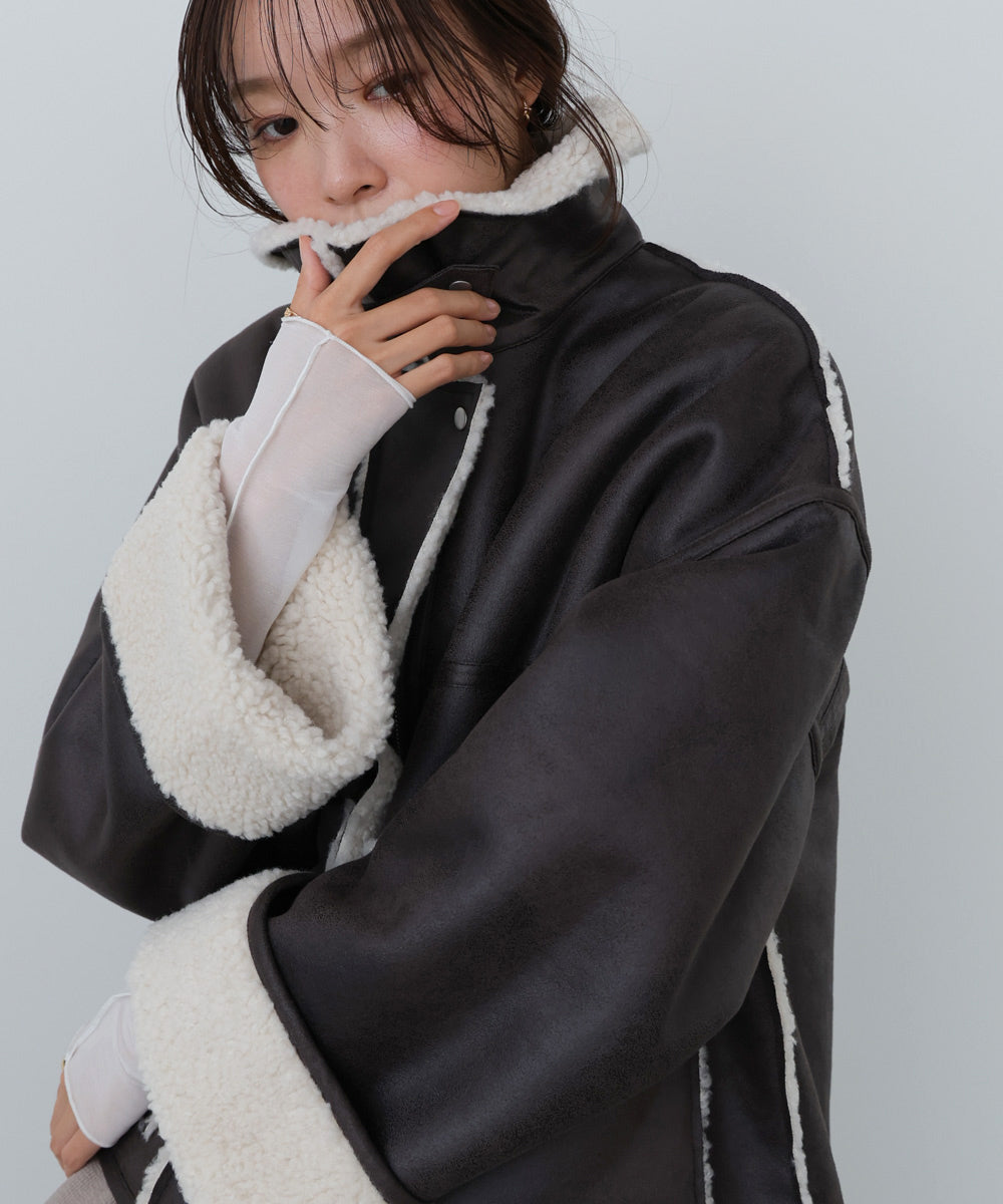 フェイクスエード×ボアボンディングムートンブルゾン