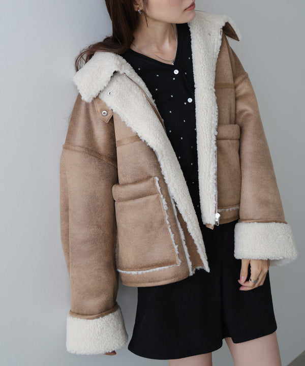 フェイクスエード×ボアボンディングムートンブルゾン