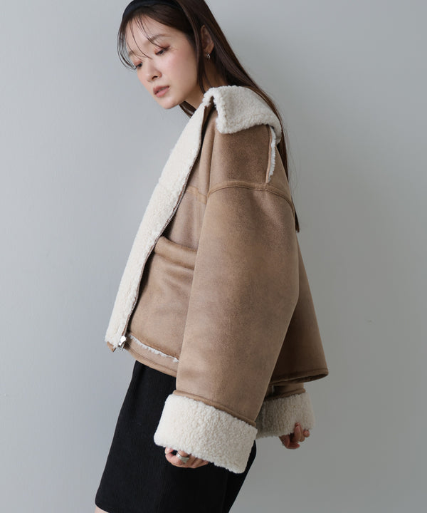 フェイクスエード×ボアボンディングムートンブルゾン