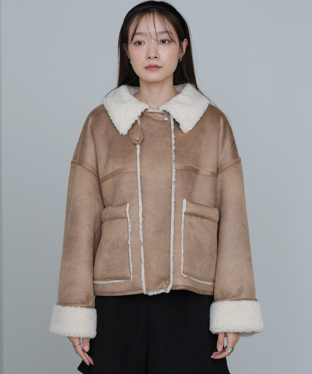 フェイクスエード×ボアボンディングムートンブルゾン