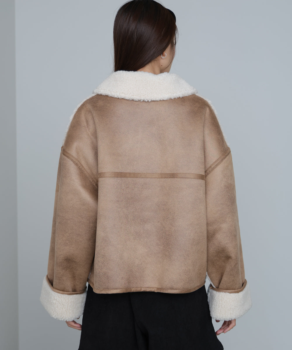 フェイクスエード×ボアボンディングムートンブルゾン