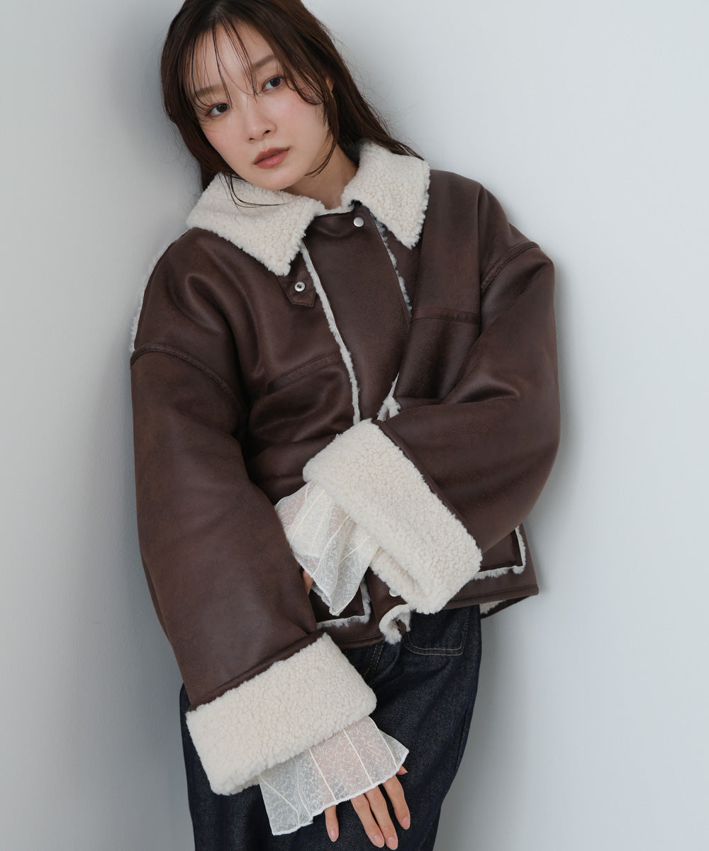 フェイクスエード×ボアボンディングムートンブルゾン