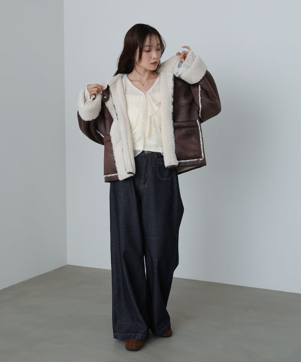 フェイクスエード×ボアボンディングムートンブルゾン