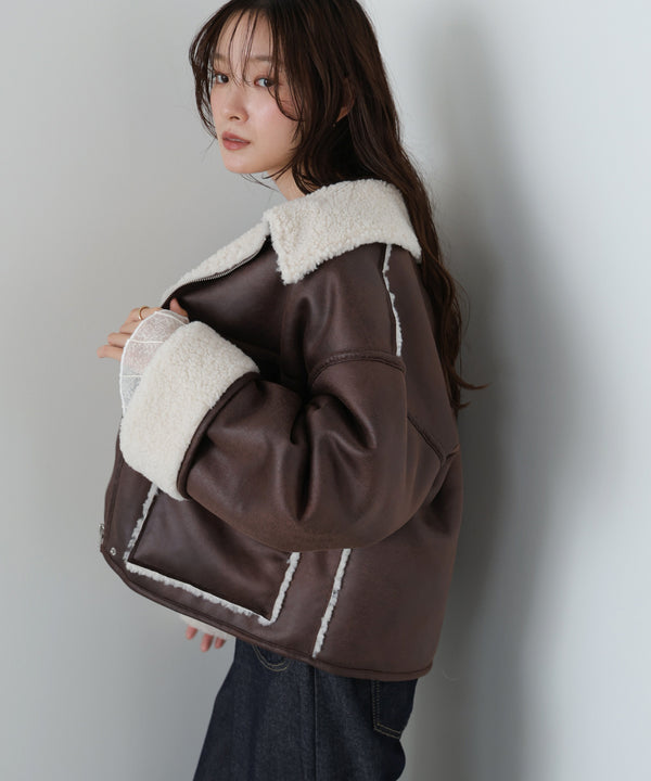 フェイクスエード×ボアボンディングムートンブルゾン