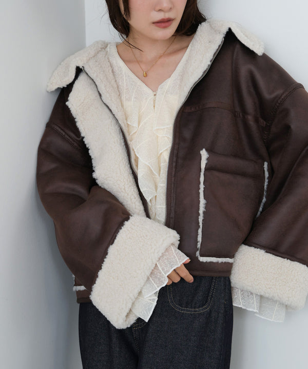 フェイクスエード×ボアボンディングムートンブルゾン