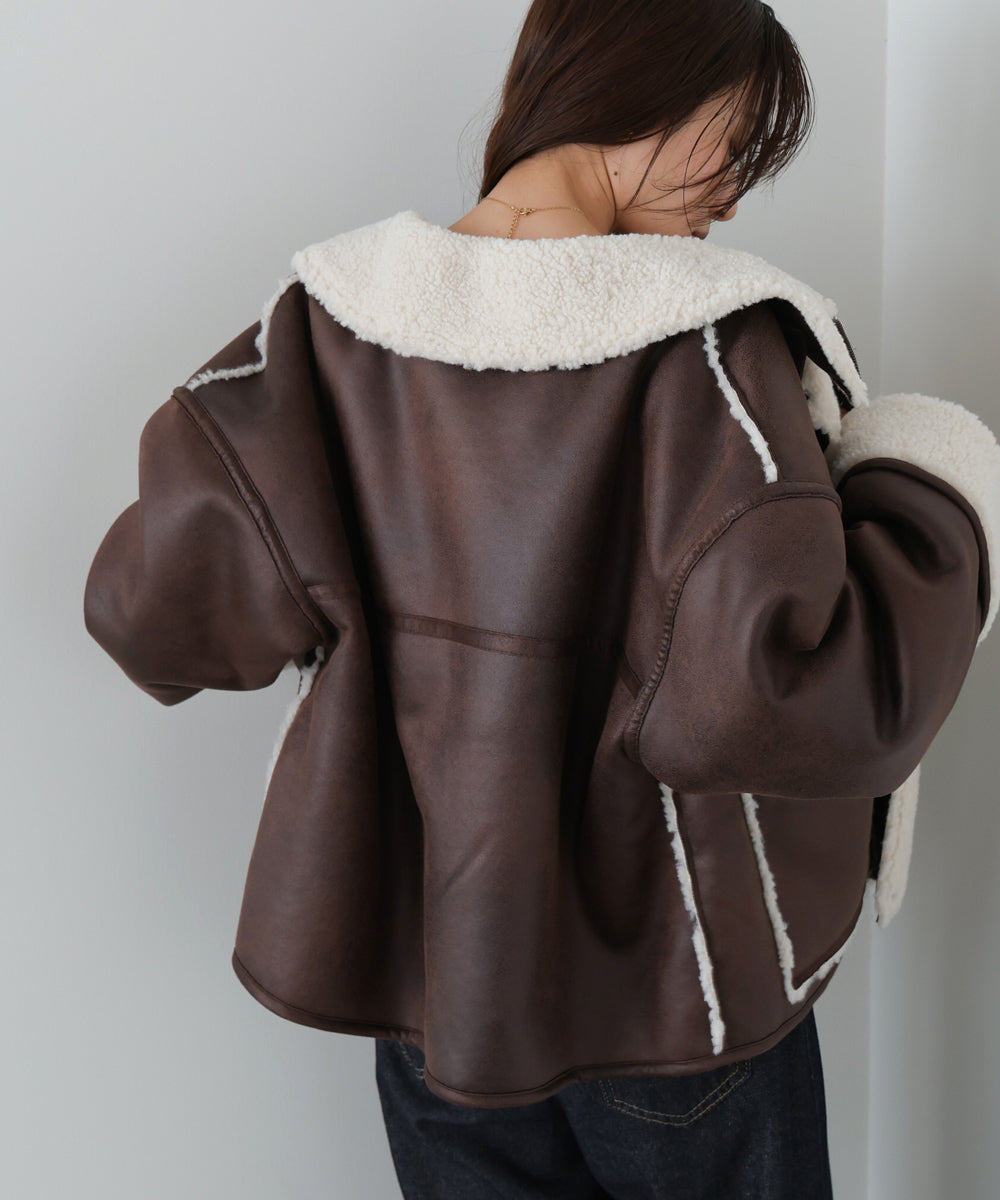 フェイクスエード×ボアボンディングムートンブルゾン