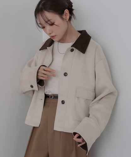 フェイクスエード×コーデュロイショートカバーオール