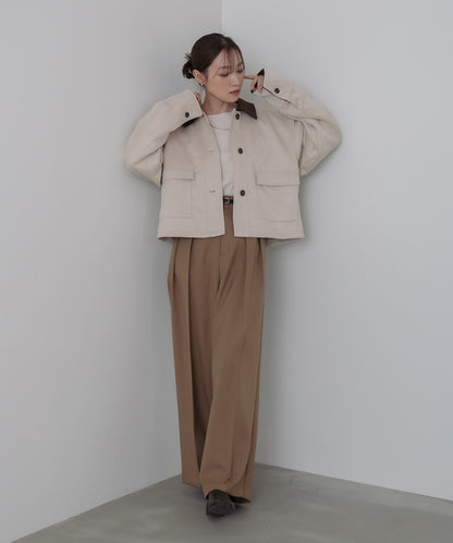 フェイクスエード×コーデュロイショートカバーオール