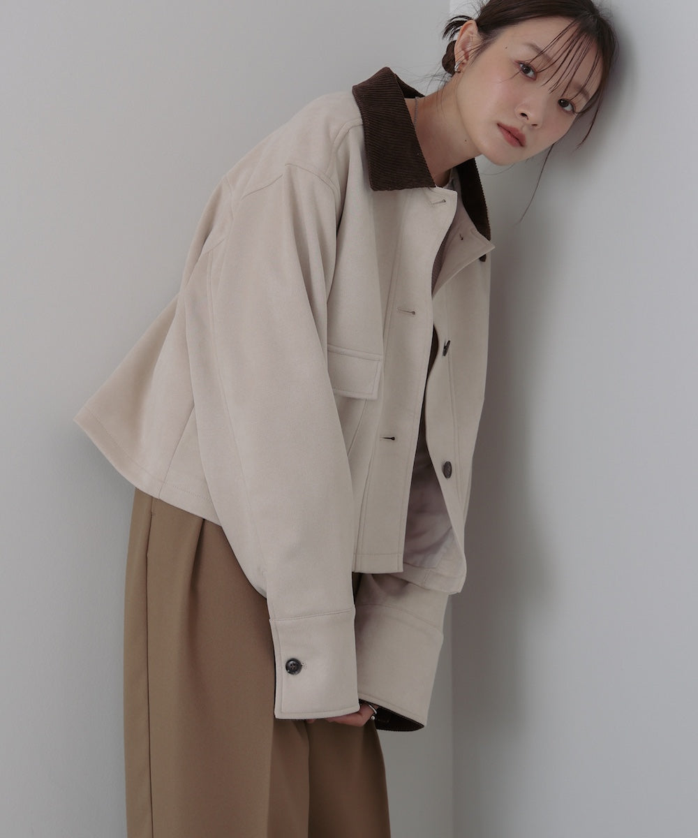 フェイクスエード×コーデュロイショートカバーオール