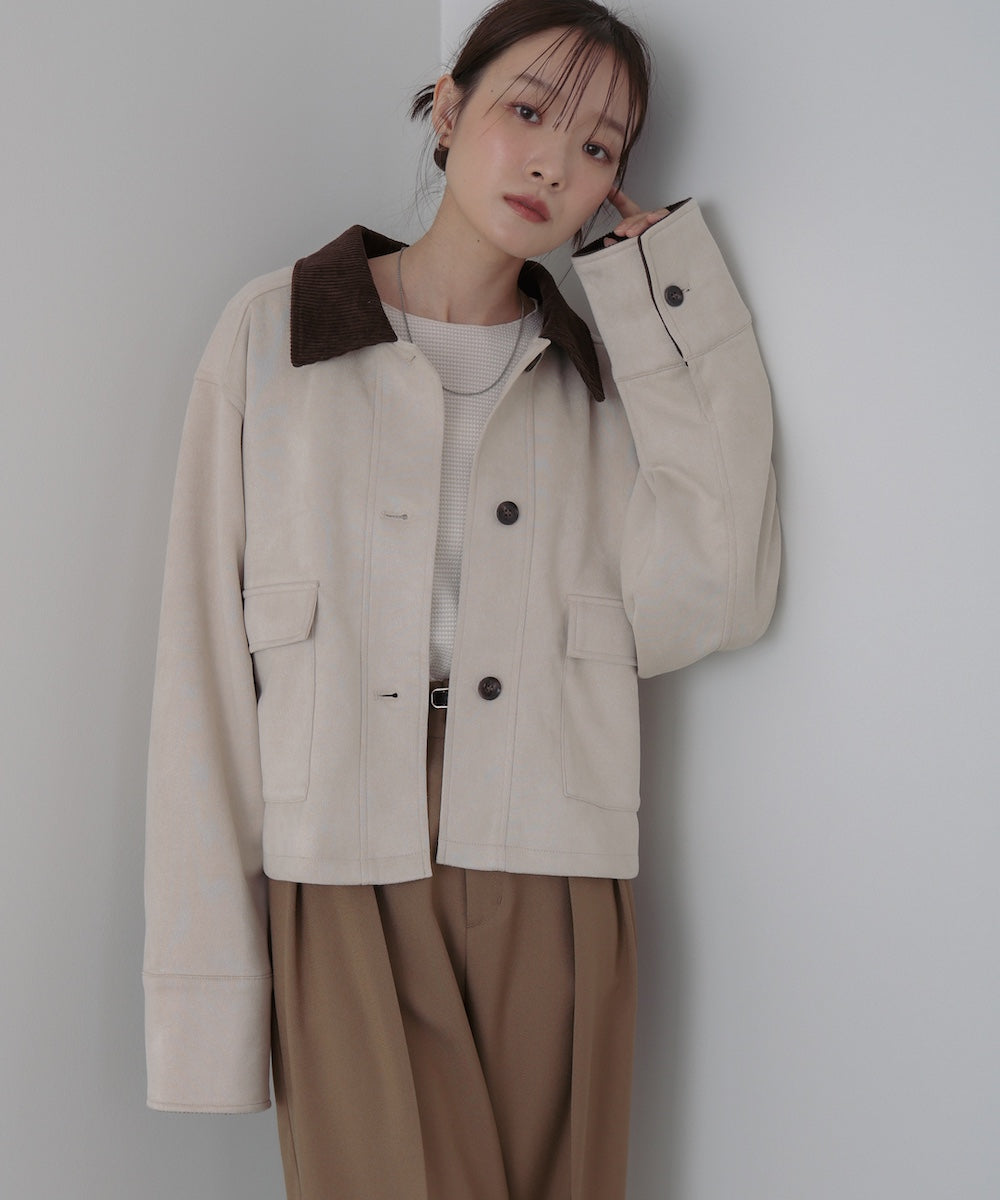 フェイクスエード×コーデュロイショートカバーオール