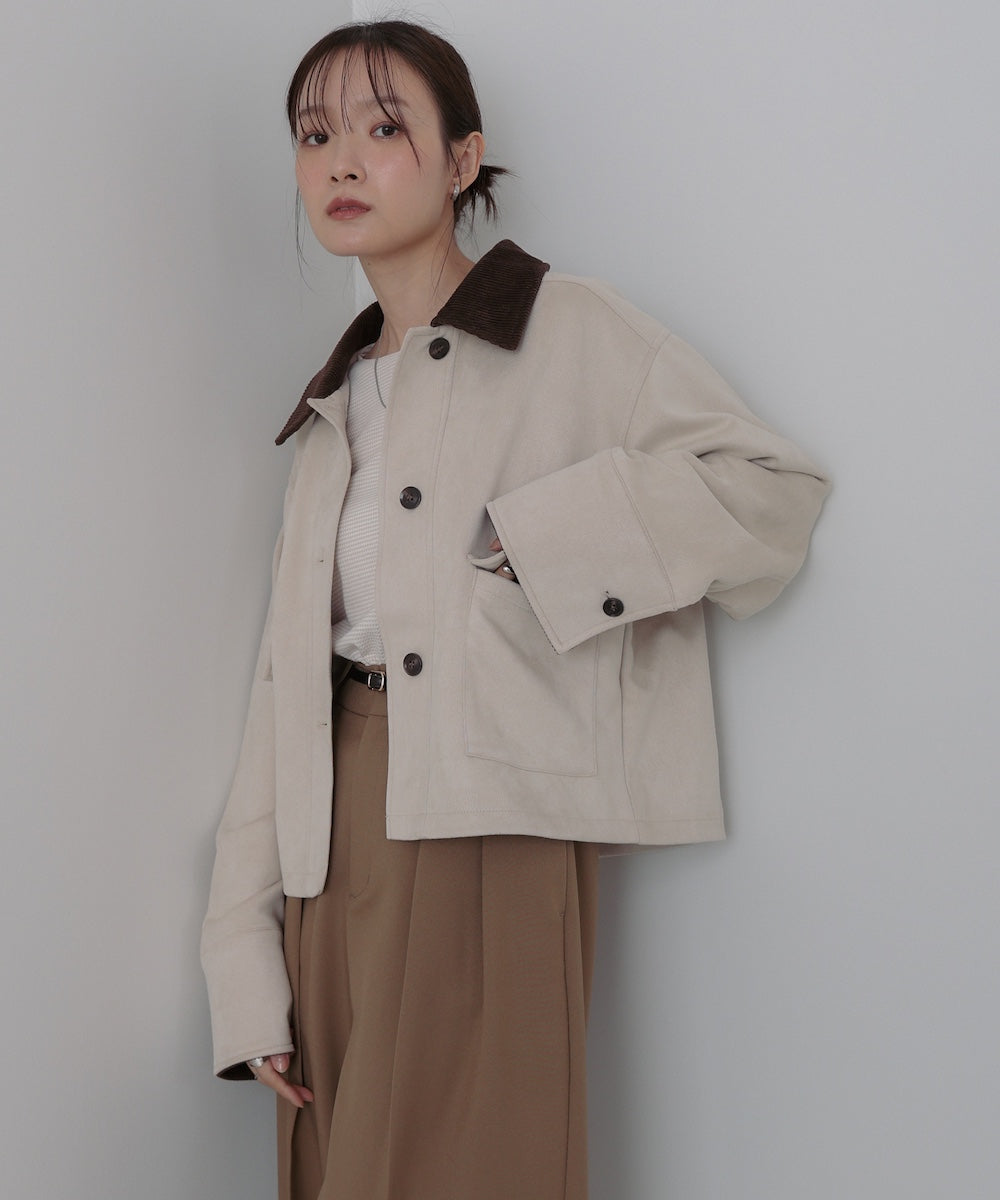 フェイクスエード×コーデュロイショートカバーオール