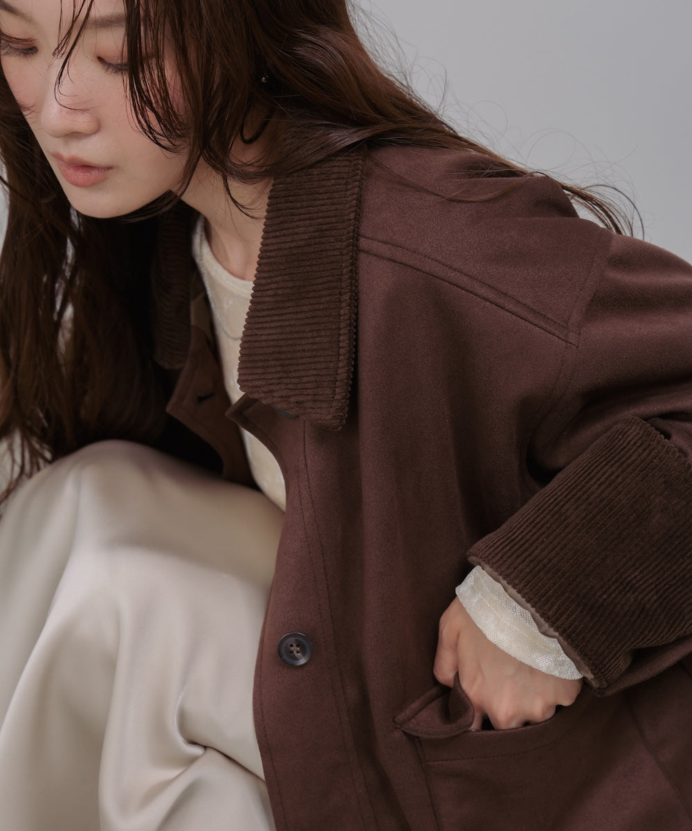 フェイクスエード×コーデュロイショートカバーオール