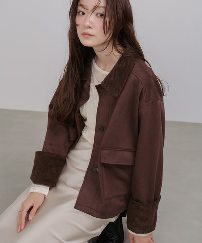 フェイクスエード×コーデュロイショートカバーオール