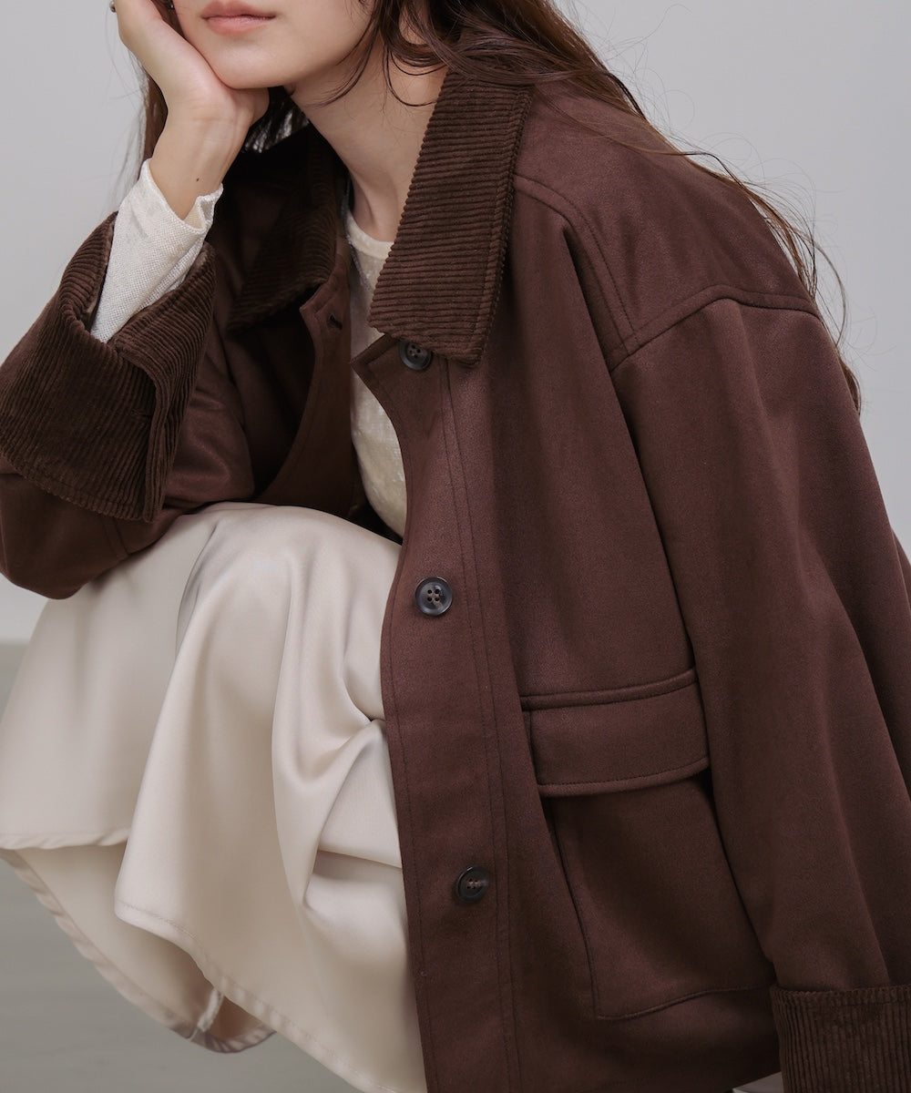 フェイクスエード×コーデュロイショートカバーオール