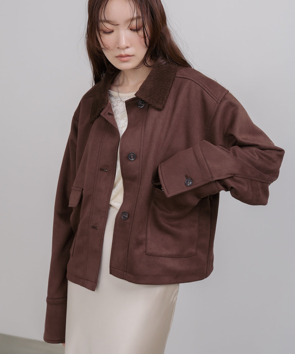 バブ（Bab）/フェイクスエード×コーデュロイショートカバーオール フェイクスエード×コーデュロイショートカバーオール – Bab