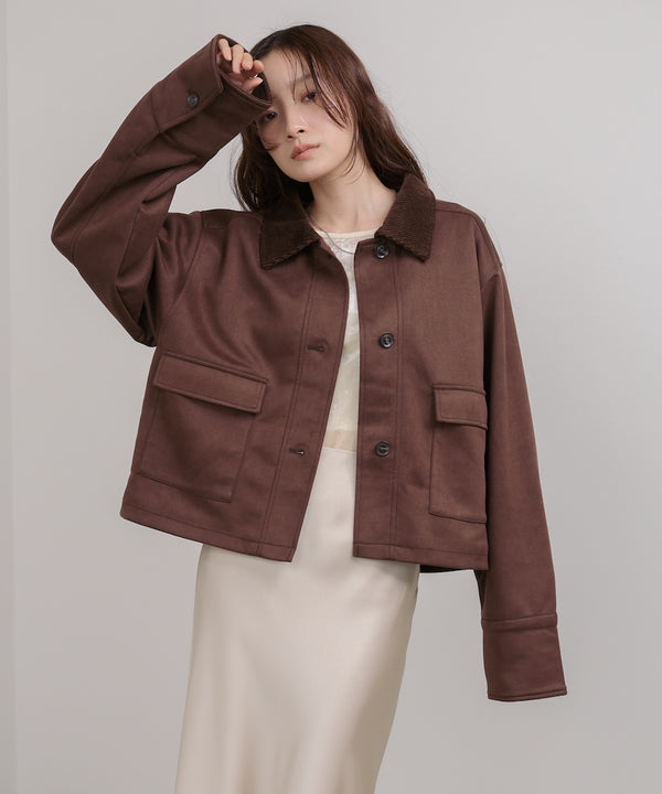 フェイクスエード×コーデュロイショートカバーオール