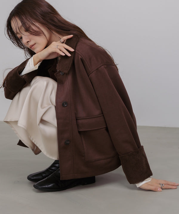 フェイクスエード×コーデュロイショートカバーオール