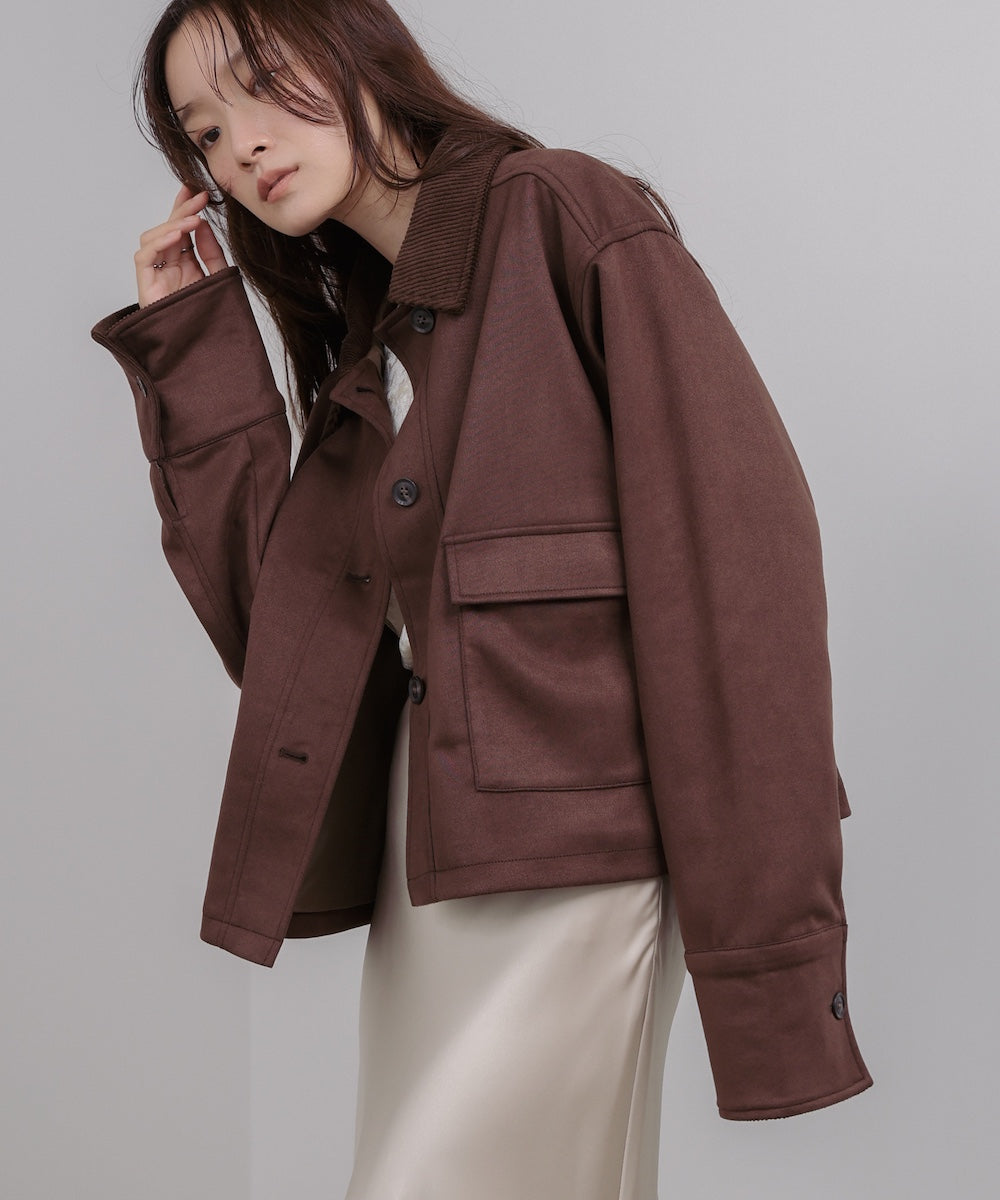 フェイクスエード×コーデュロイショートカバーオール