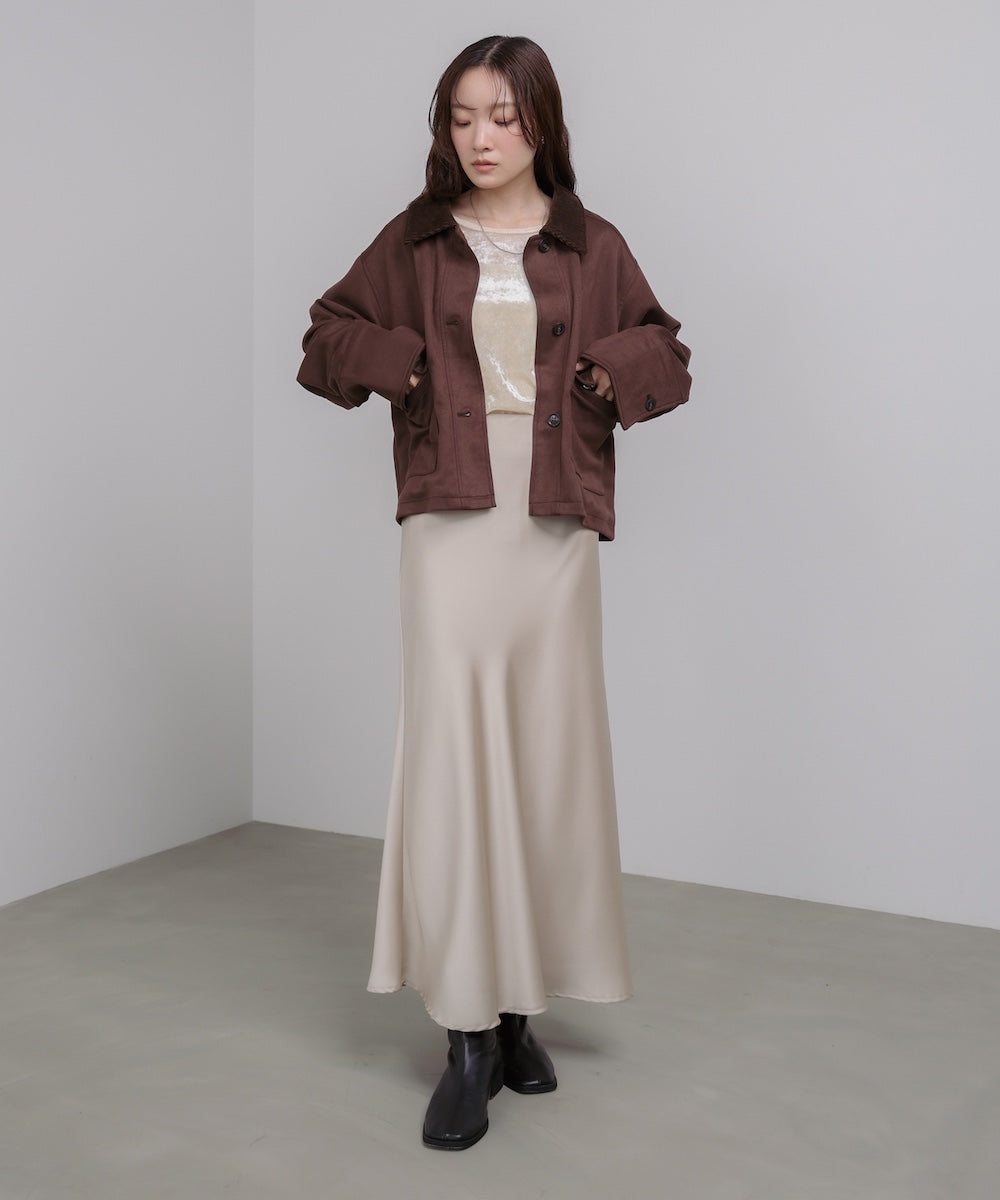 フェイクスエード×コーデュロイショートカバーオール