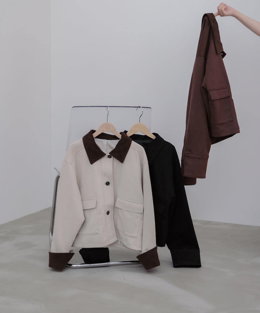 フェイクスエード×コーデュロイショートカバーオール