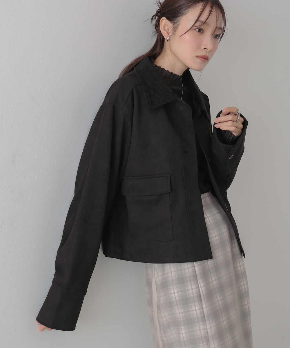 フェイクスエード×コーデュロイショートカバーオール