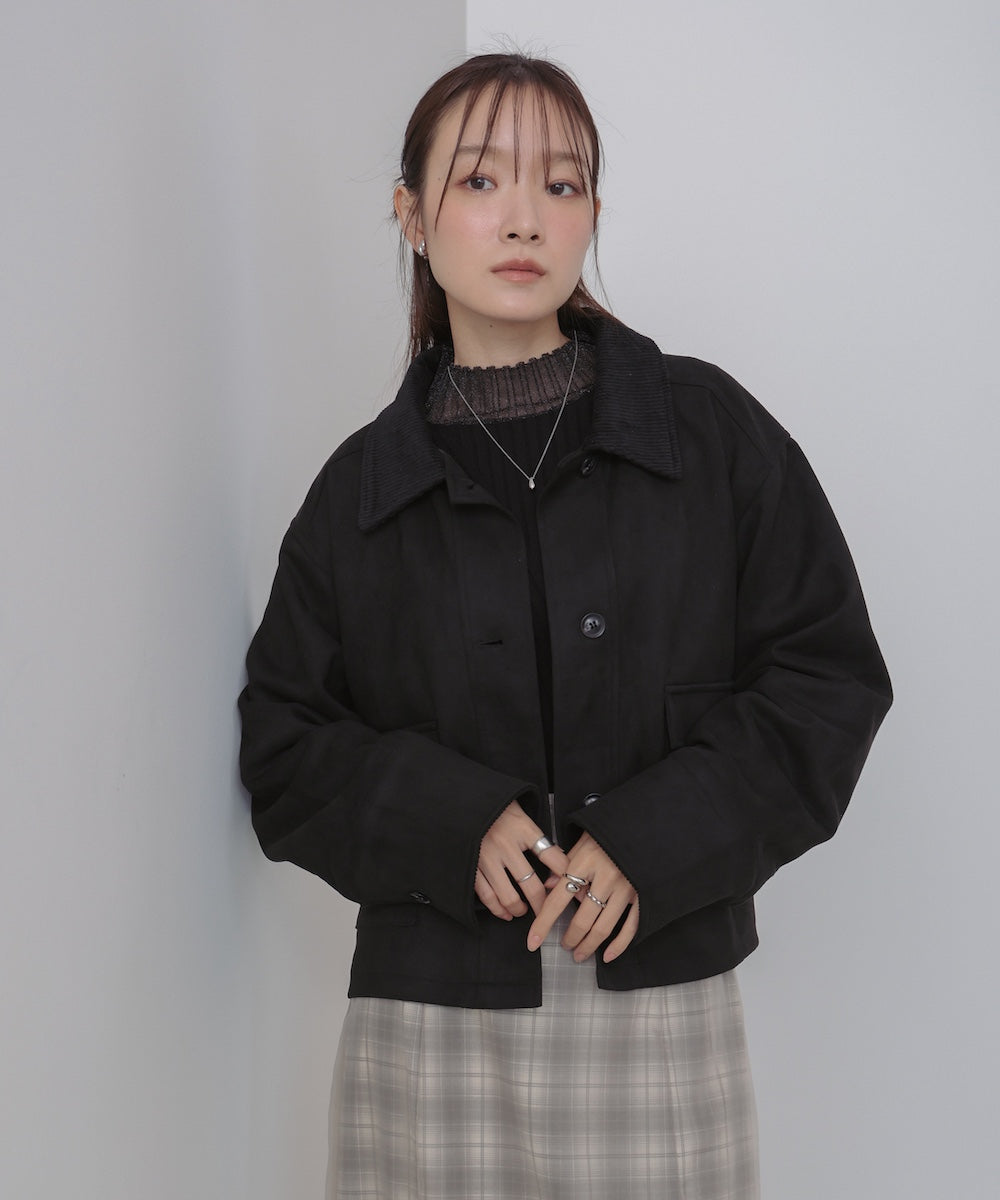 フェイクスエード×コーデュロイショートカバーオール