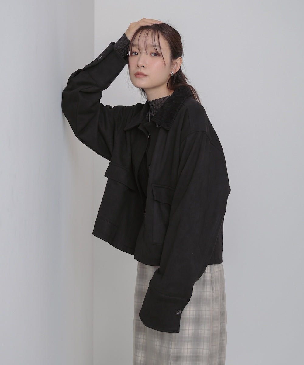 フェイクスエード×コーデュロイショートカバーオール