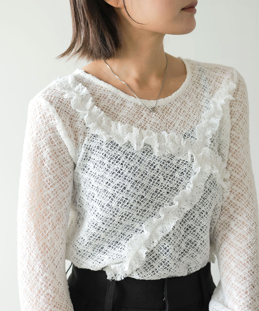 レースフリルシアーロングＴシャツ