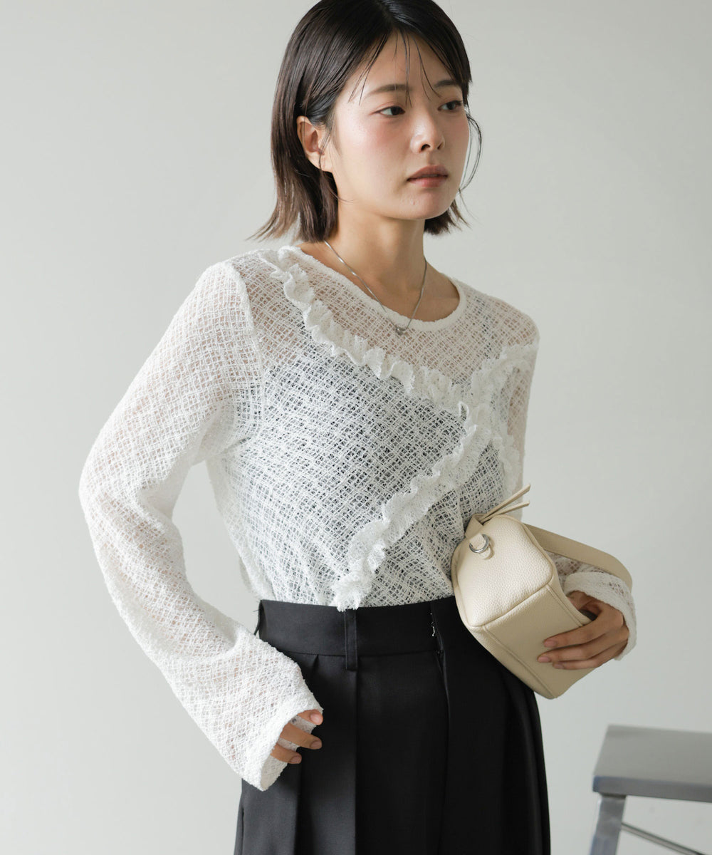 レースフリルシアーロングＴシャツ