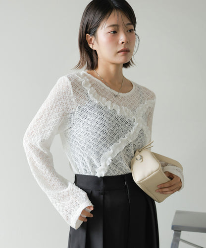 レースフリルシアーロングＴシャツ