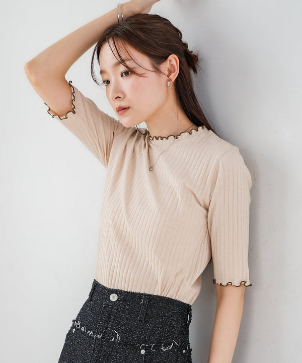 ウェーブメローハーフスリーブリブカットソー
