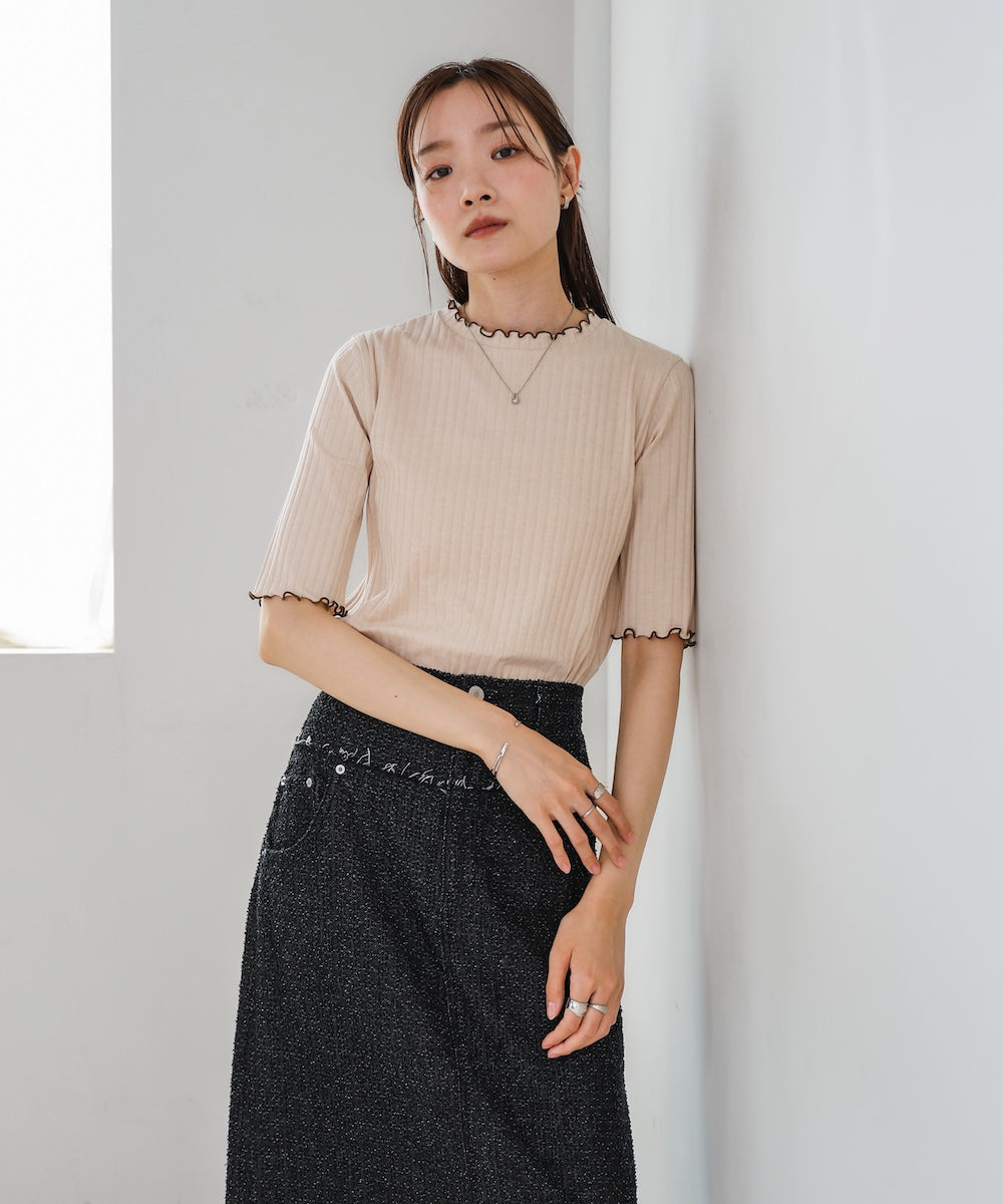 ウェーブメローハーフスリーブリブカットソー