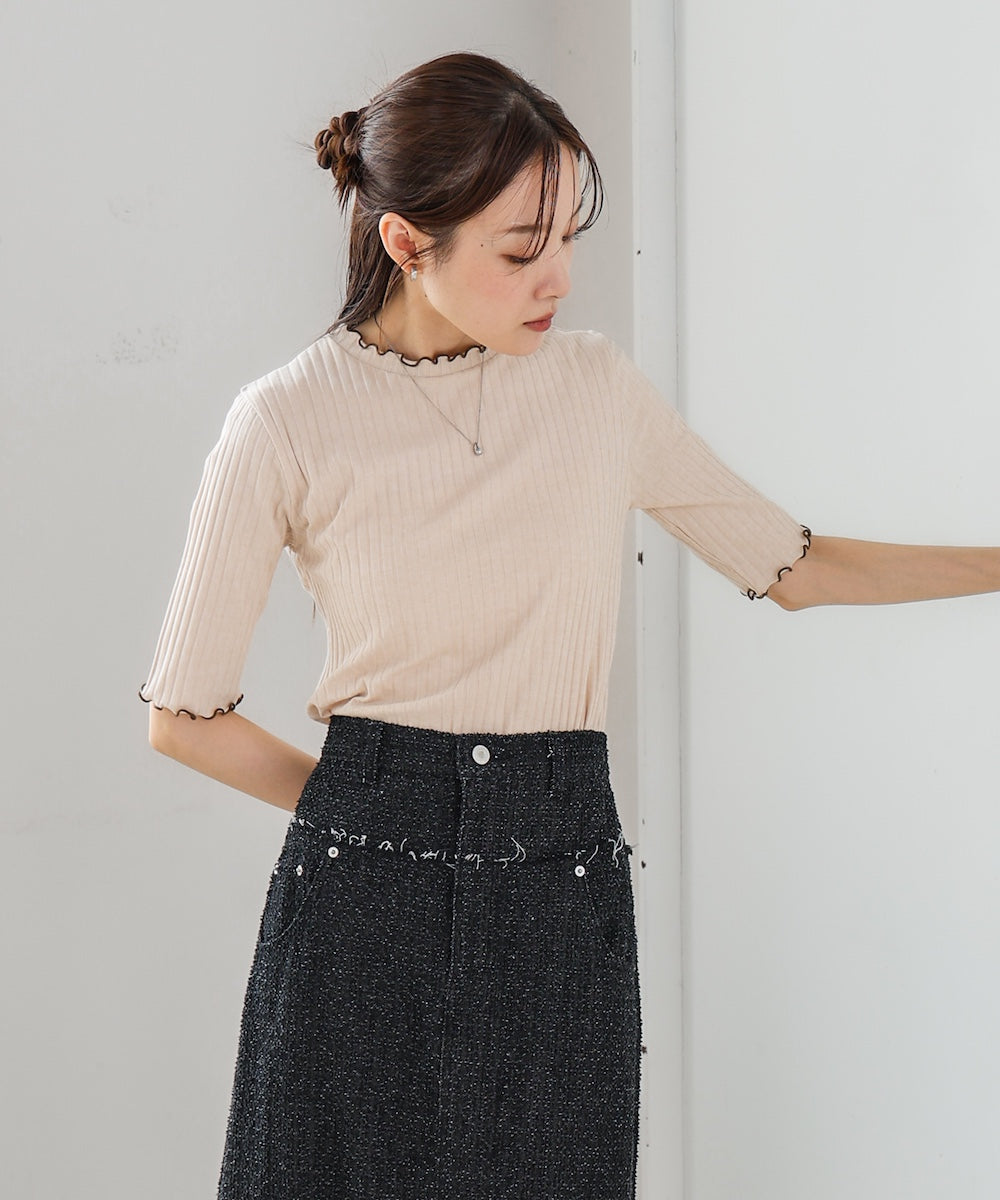 ウェーブメローハーフスリーブリブカットソー