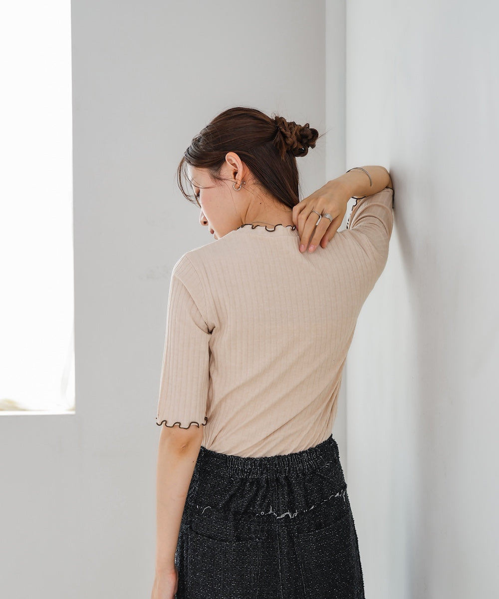 ウェーブメローハーフスリーブリブカットソー