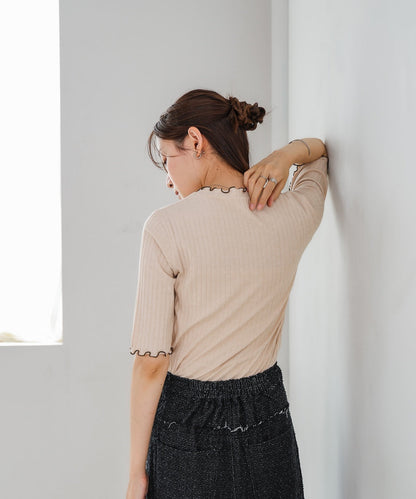 ウェーブメローハーフスリーブリブカットソー