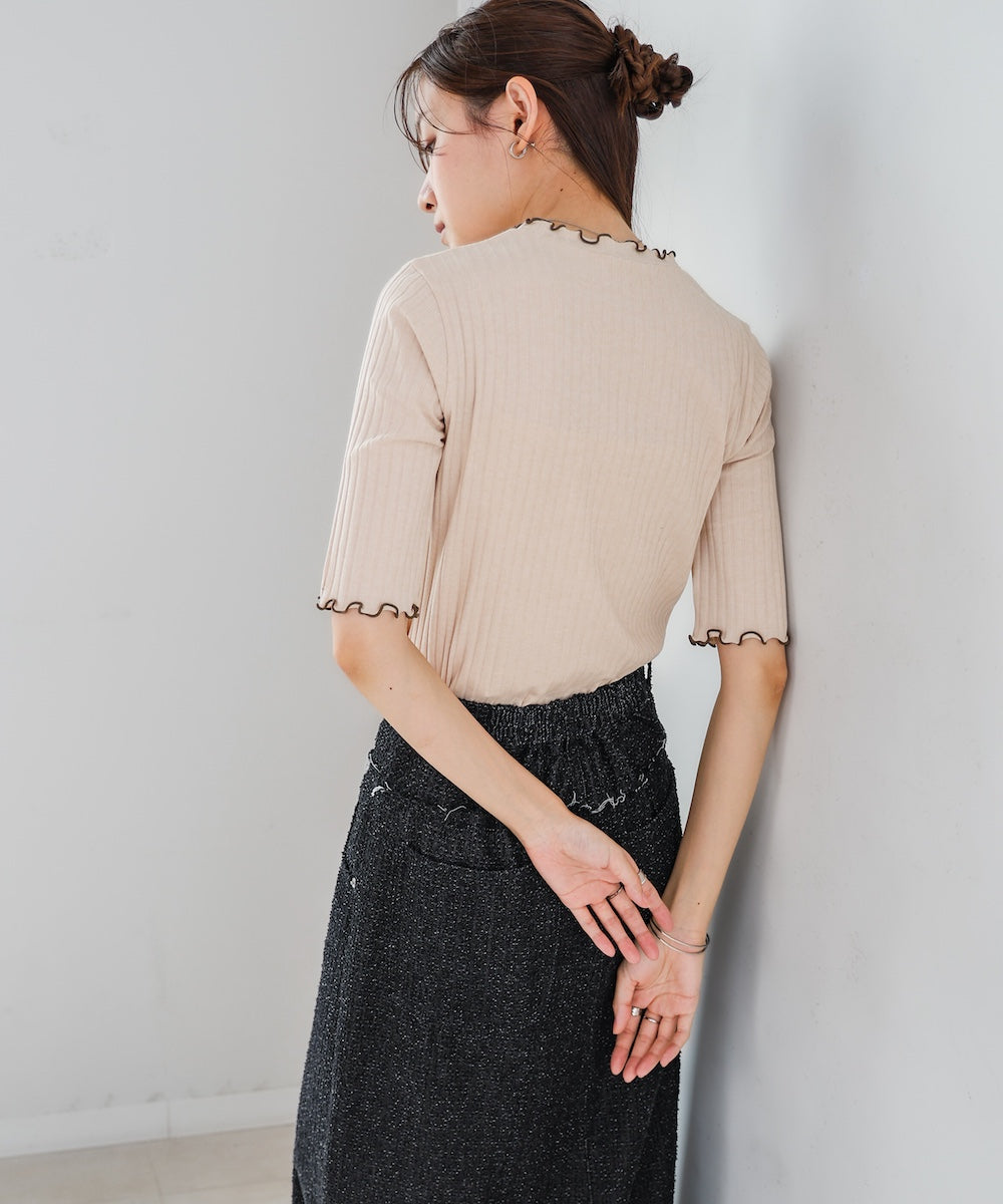 ウェーブメローハーフスリーブリブカットソー