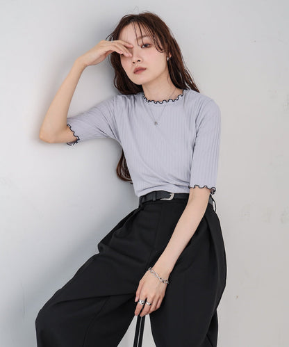 ウェーブメローハーフスリーブリブカットソー