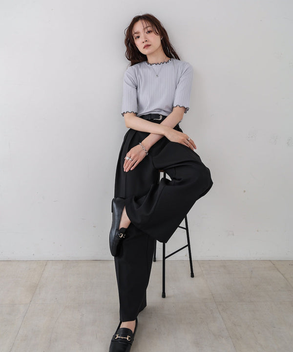 ウェーブメローハーフスリーブリブカットソー