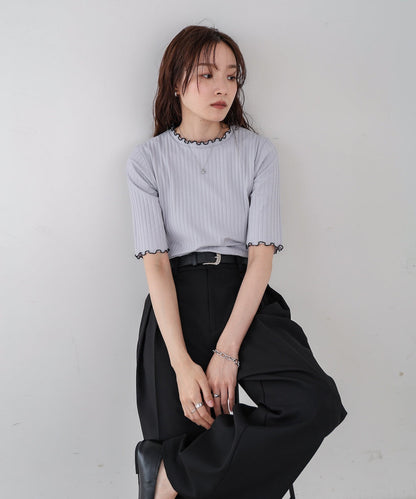 ウェーブメローハーフスリーブリブカットソー