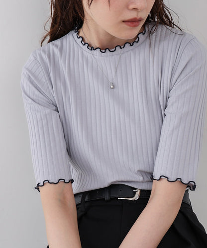 ウェーブメローハーフスリーブリブカットソー
