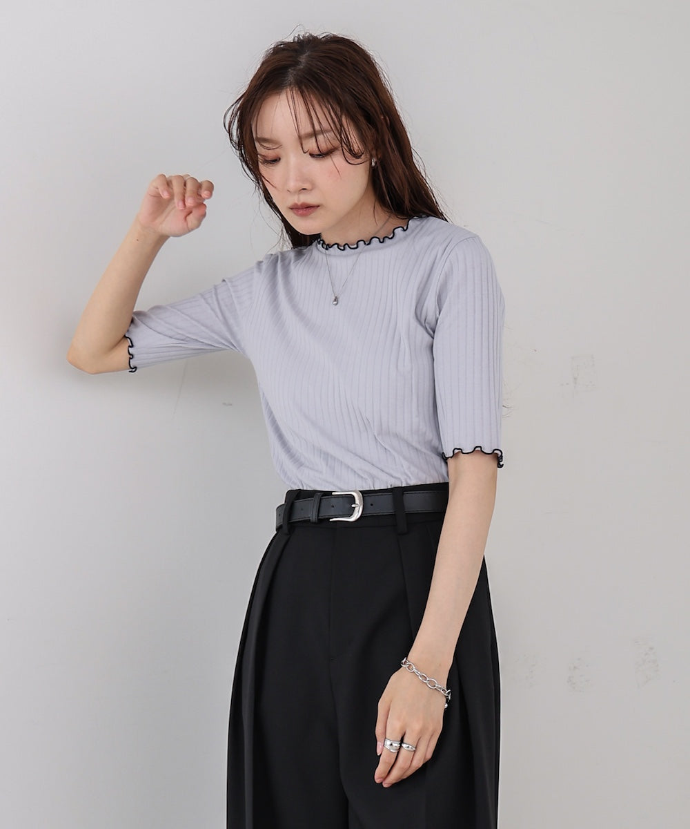 ウェーブメローハーフスリーブリブカットソー