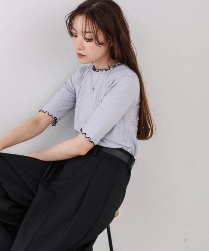 ウェーブメローハーフスリーブリブカットソー