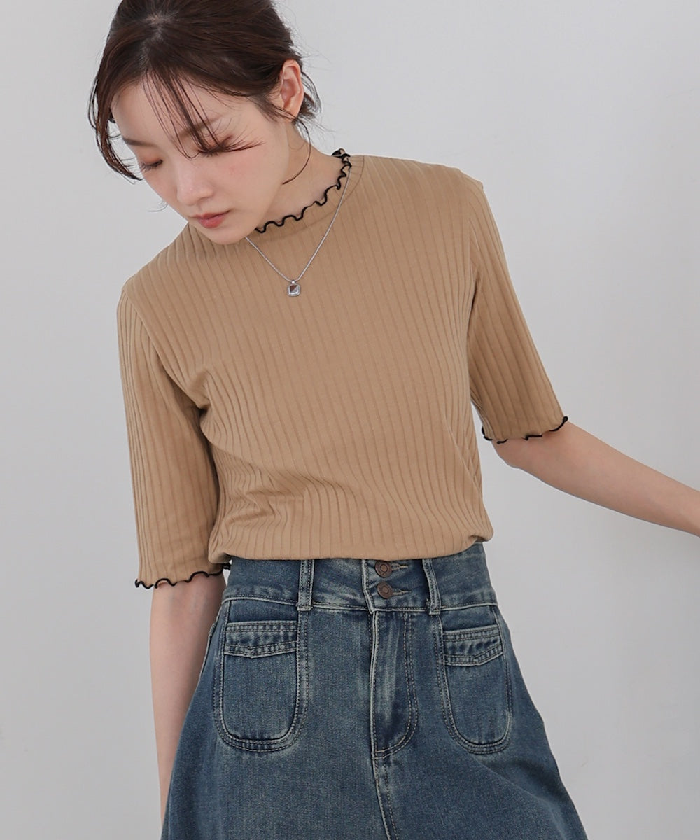 ウェーブメローハーフスリーブリブカットソー
