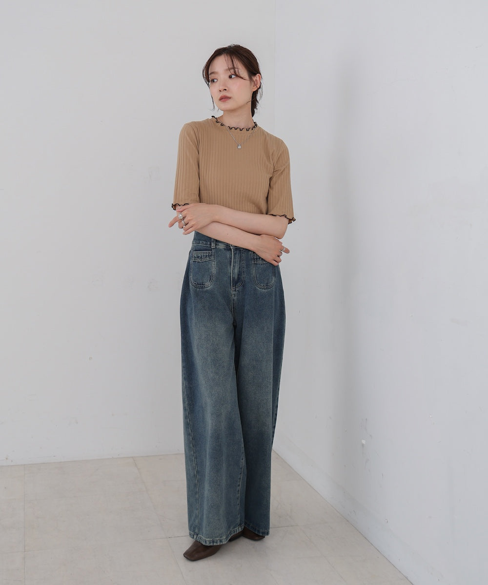 ウェーブメローハーフスリーブリブカットソー