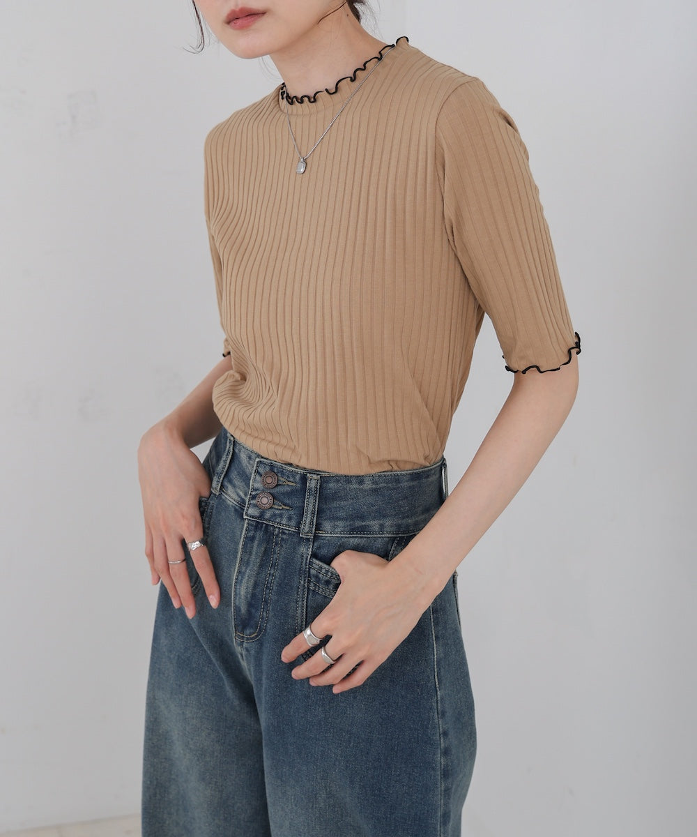 ウェーブメローハーフスリーブリブカットソー