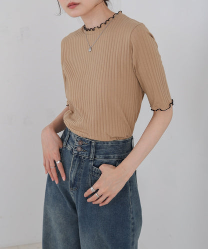 ウェーブメローハーフスリーブリブカットソー