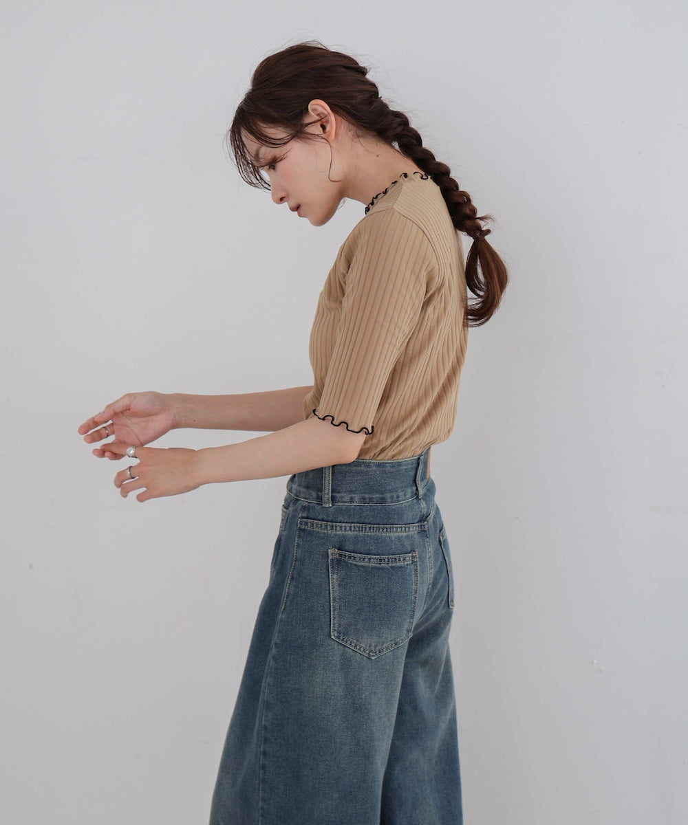 ウェーブメローハーフスリーブリブカットソー