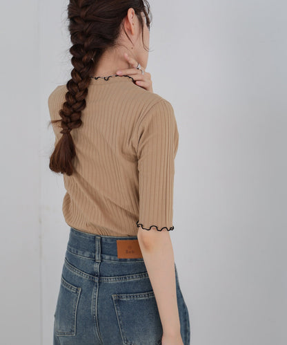 ウェーブメローハーフスリーブリブカットソー