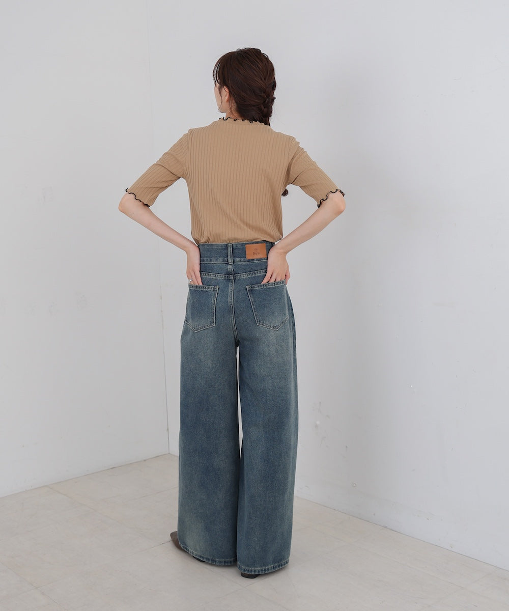 ウェーブメローハーフスリーブリブカットソー