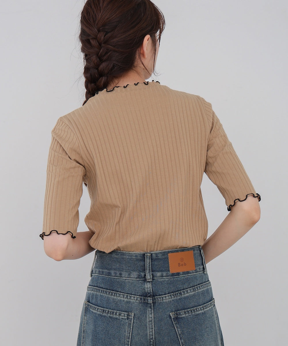 ウェーブメローハーフスリーブリブカットソー